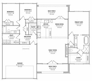 R7431-A SM163 House First Floor Plan 3 Beds 2 Baths