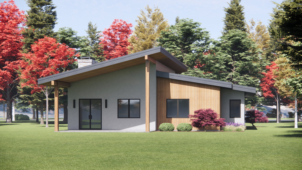 R7482-A Contemporary House, 3 Bed, 2 Bath | Plan SM164 Exterior-2