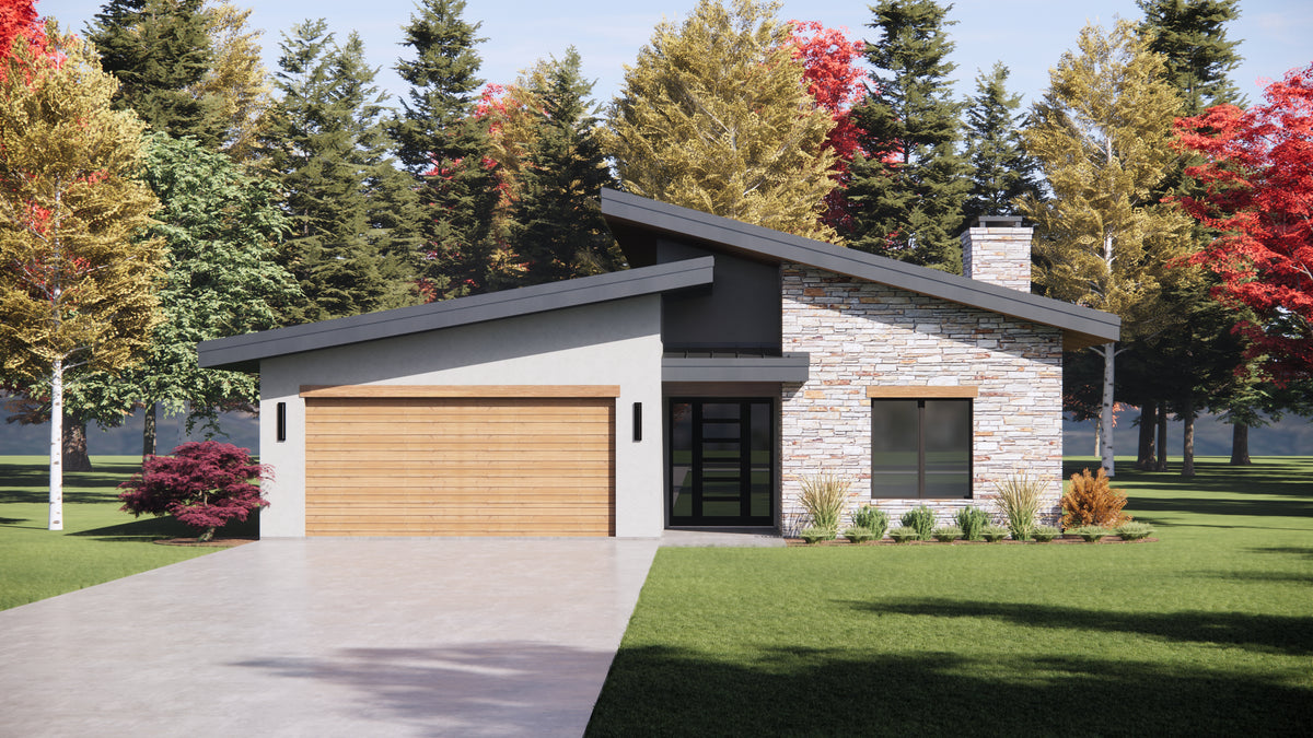 R7482-A Contemporary House, 3 Bed, 2 Bath | Plan SM164 Exterior-6