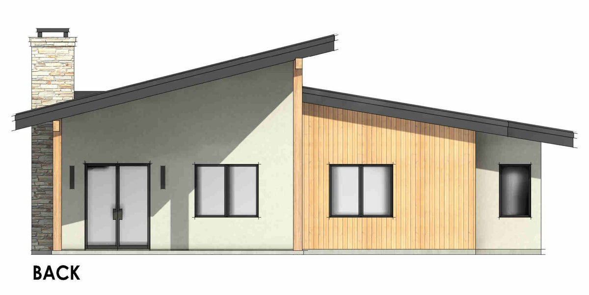 R7482-A Contemporary House Back CAD, 3 Bed, 2 Bath | Plan SM164 