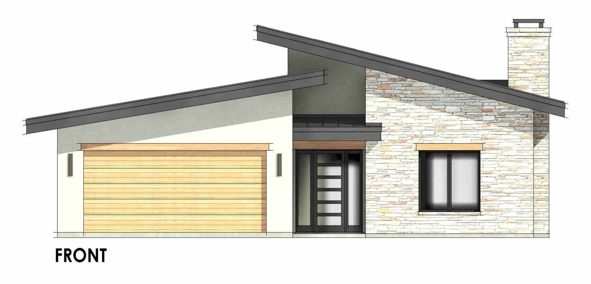 R7482-A Contemporary House Front CAD, 3 Bed, 2 Bath | Plan SM164