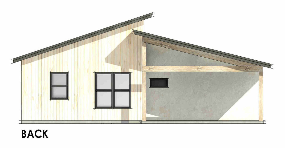 R7981-A Contemporary Modern House, 3 Bedrooms, 2 Bathrooms | SM166A Back Elevation