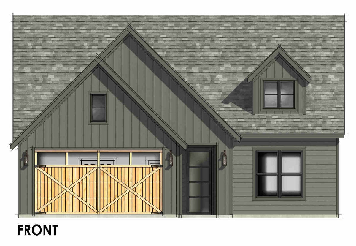 R8040-A Modern Farmhouse, 3 Bedrooms, 2 Bathrooms | SM166B Front CAD