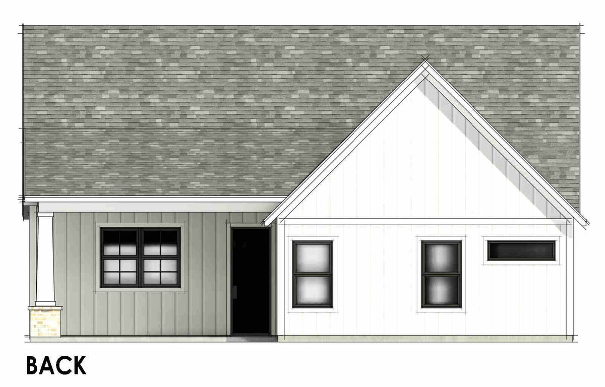 R8098-A Craftsman House, 4 Bedrooms, 3 Bathrooms | SM168A House Plan Back CAD