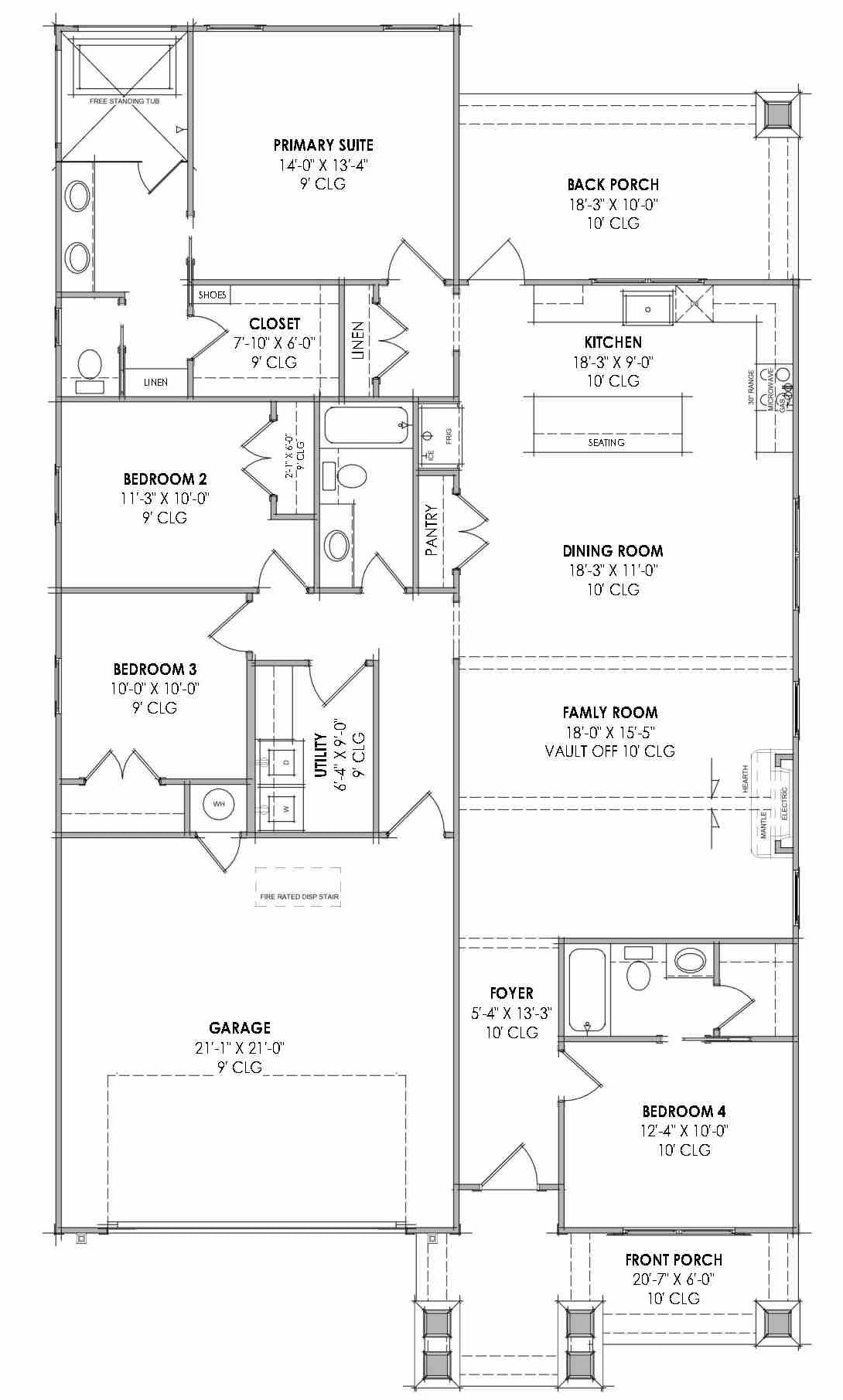 R8098-A Craftsman House First Floor Plan, 4 Bedrooms, 3 Bathrooms | SM168A House Plan 