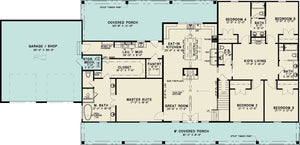AE8384-A Barndominium Farmhouse First Floor Plan, 5 Bedrooms, 3.5 Bathrooms | Willow Ridge House Plan 