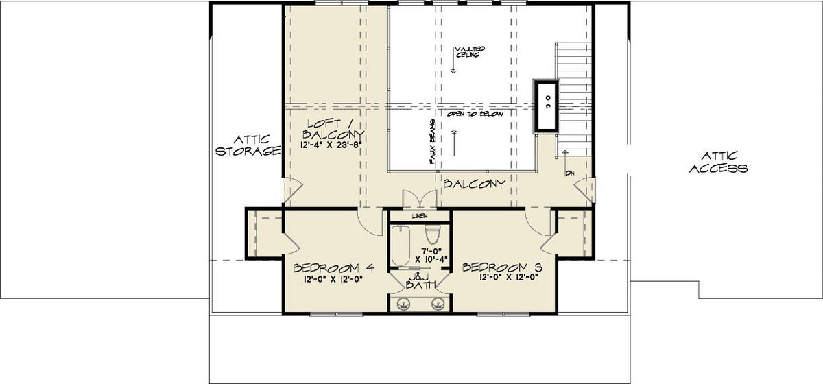 AE8385-A Modern Farmhouse Second Floor Plan, 3 Bedrooms, 3.5 Bathrooms | Rockwood Cove House Plan 