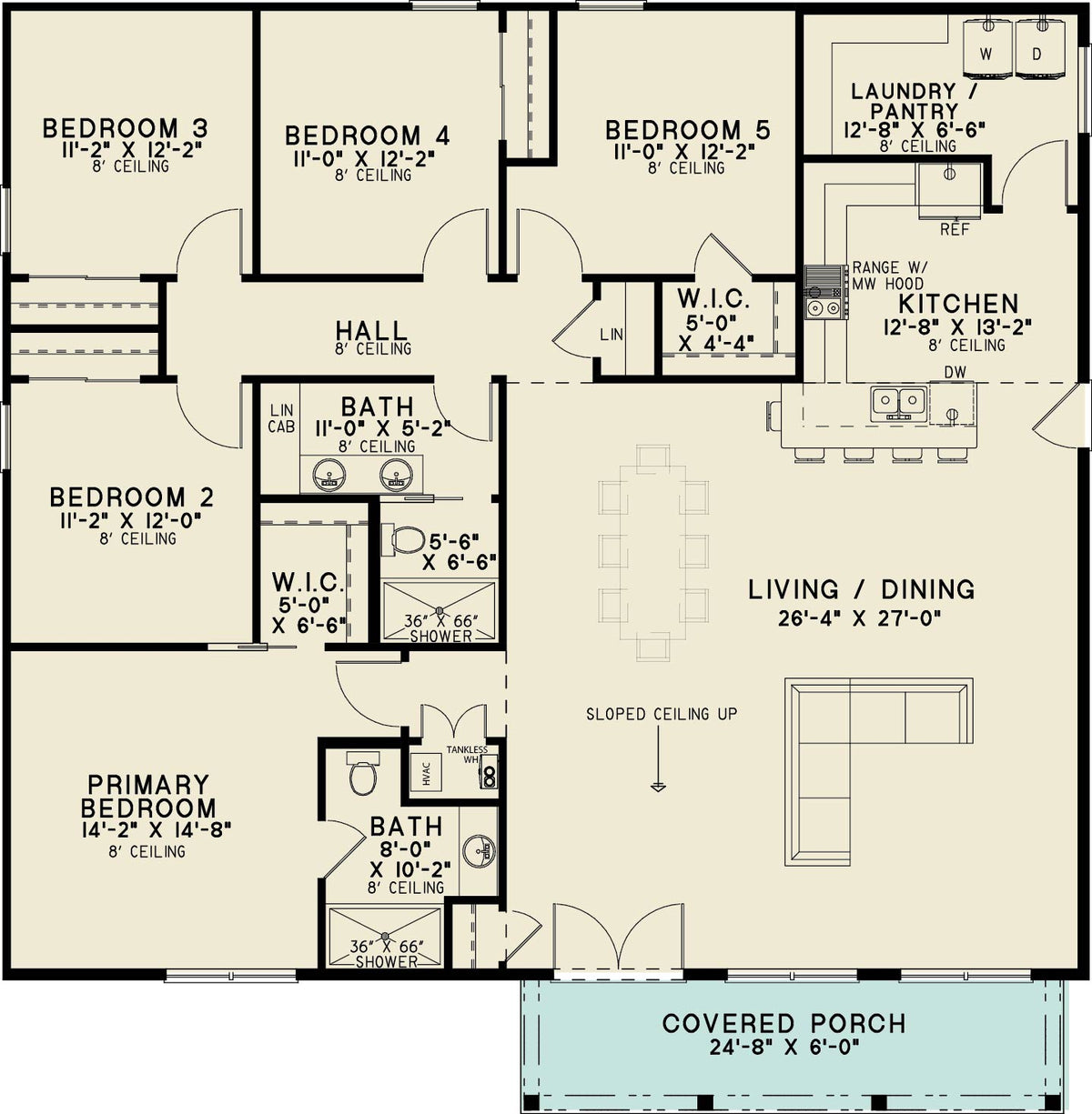 AE7975-A Modern Barndominium House First Floor Plan, 5 Bedrooms, 2 Bathrooms | SMN 2061 