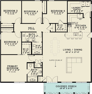 AE7975-A Modern Barndominium House First Floor Plan, 5 Bedrooms, 2 Bathrooms | SMN 2061 