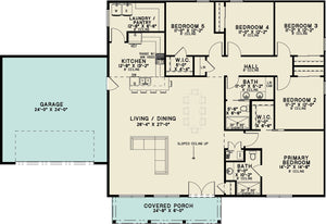AE7976-A Modern Barndominium House First Floor Plan, 5 Bedrooms, 2 Bathrooms | SMN 2062 Hillside Greens 