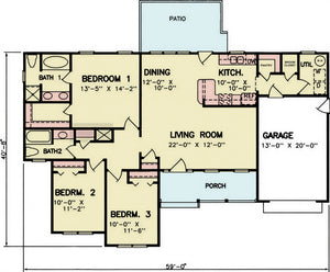 ST25086 Craven Traditional House Plan 3 Bedrooms, 2 Bathrooms, One Story Main Floor Plan