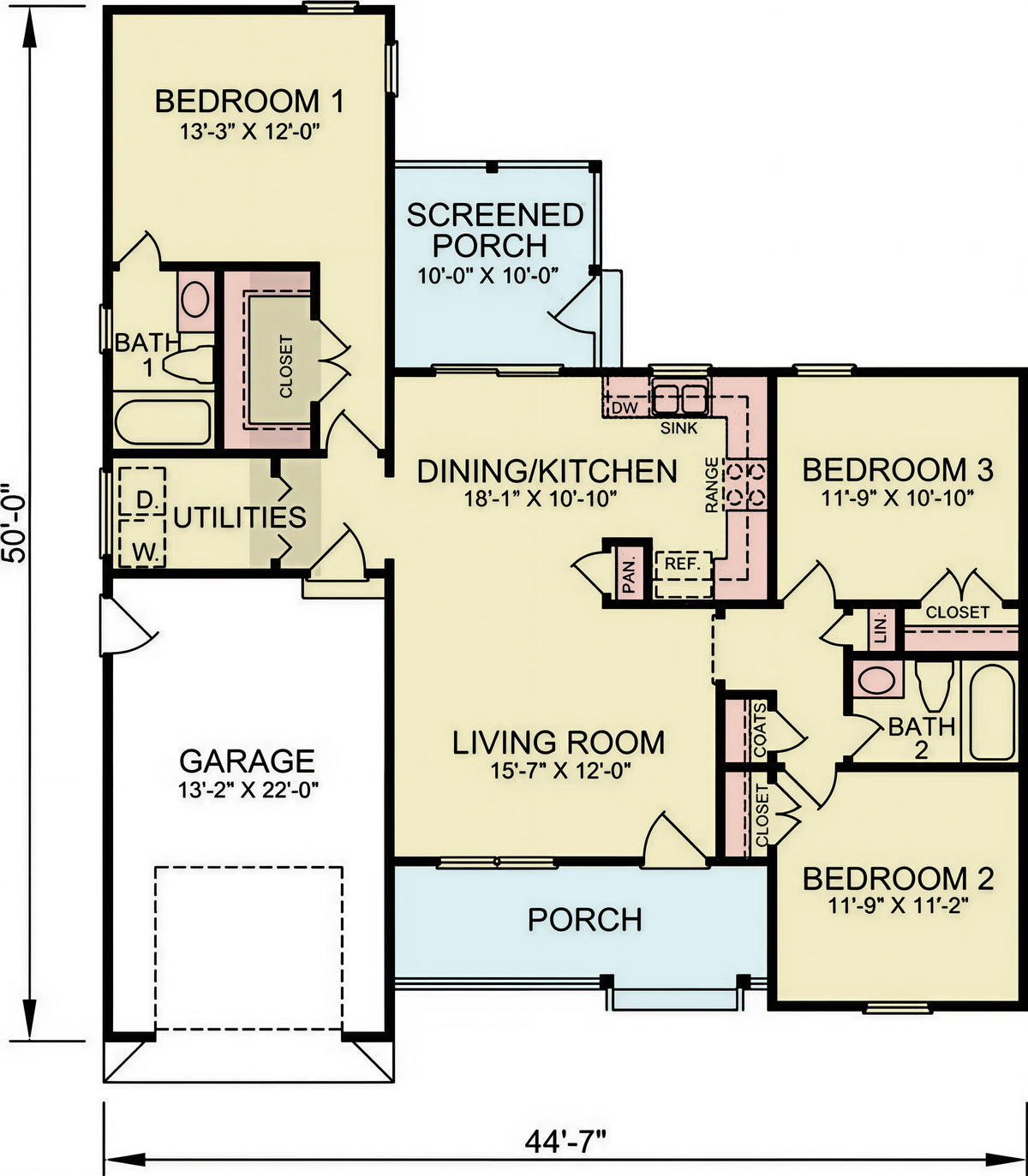 ST25088 Fabian 3 Bedrooms, 2 Bathrooms, One Story Ranch House Main Floor Plan
