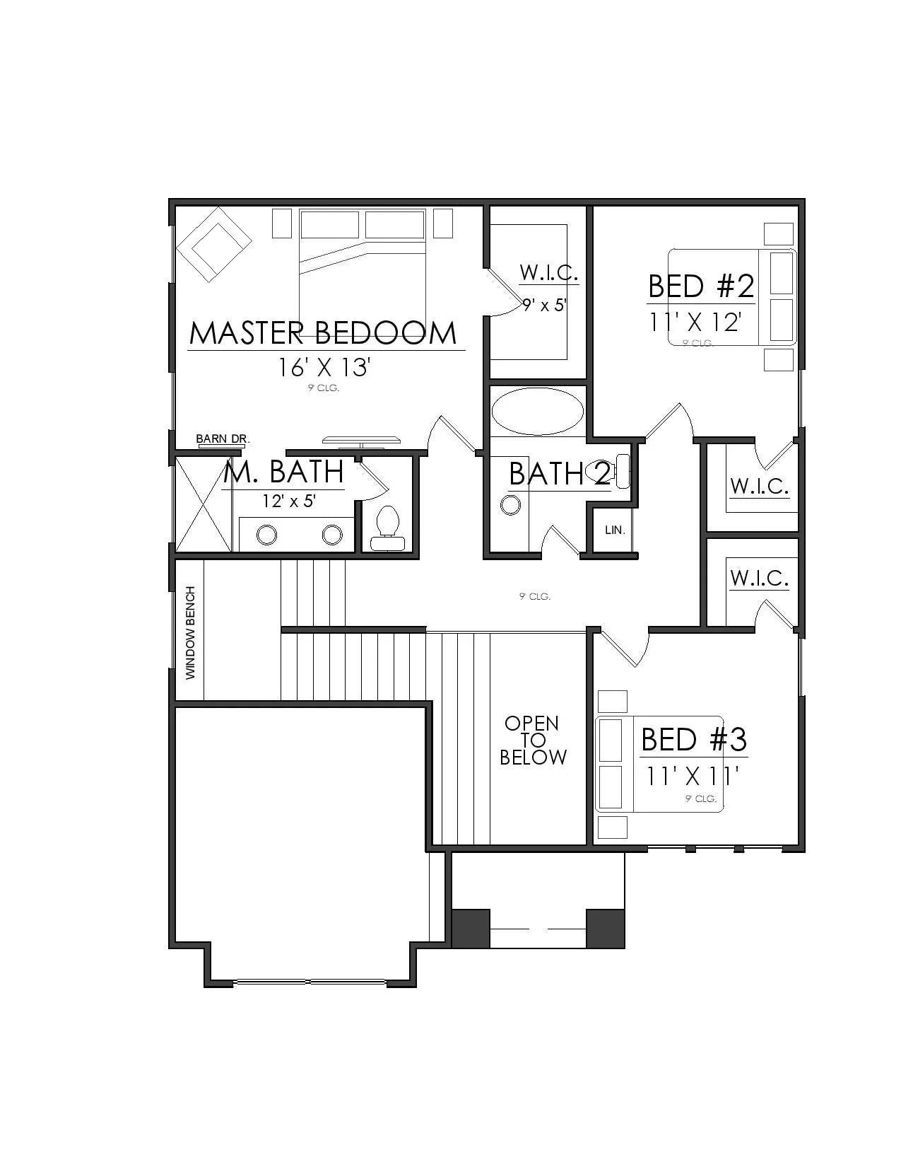 AG7495-A Transitional House Second Floor Plan, 3 Bed, 2.5 Bath | Stamford House Plan 