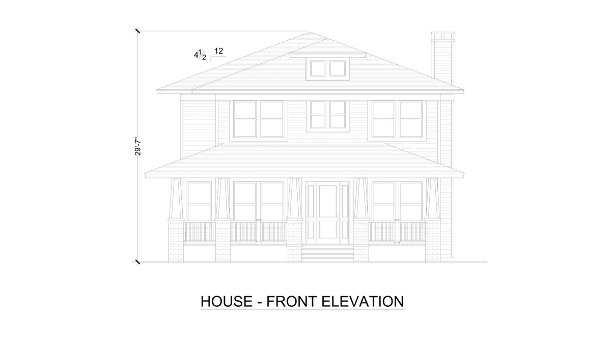 F7493-A Craftsman House Front Elevation, 4 Bed, 4.5 Bath | Steiner Street House Plan 