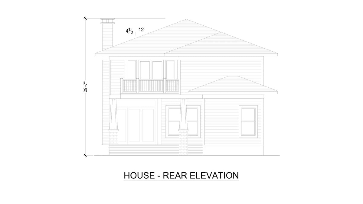 F7493-A Craftsman House Rear Elevation, 4 Bed, 4.5 Bath | Steiner Street House Plan 