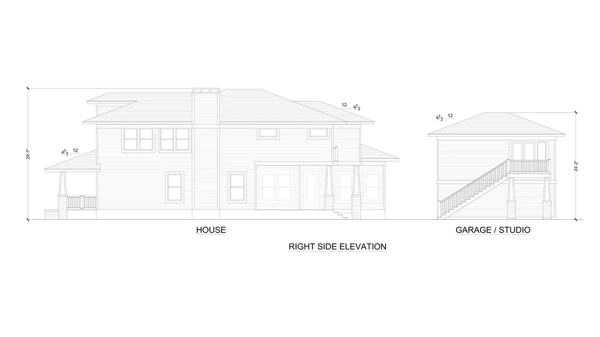 F7493-A Craftsman House Right Elevation, 4 Bed, 4.5 Bath | Steiner Street House Plan 