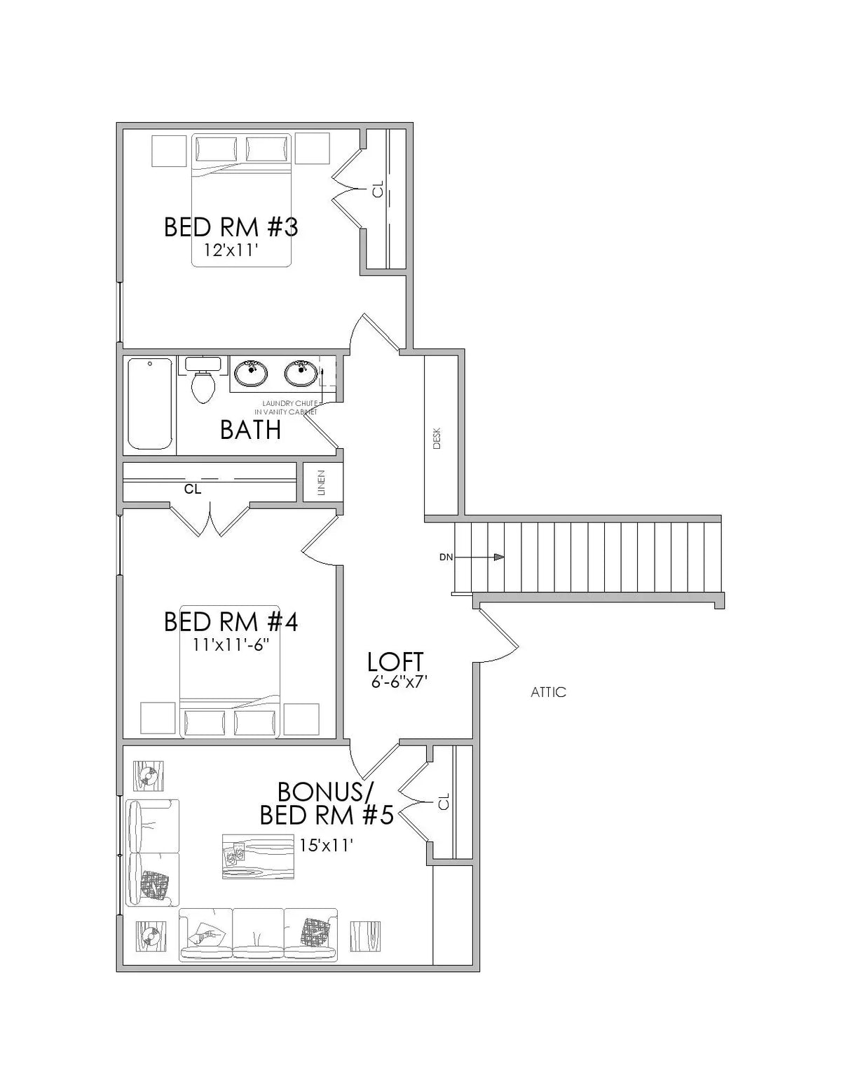 AG7499-A Country House Second Floor Plan, 3 Bed, 3 Bath | Sydney House Plan 
