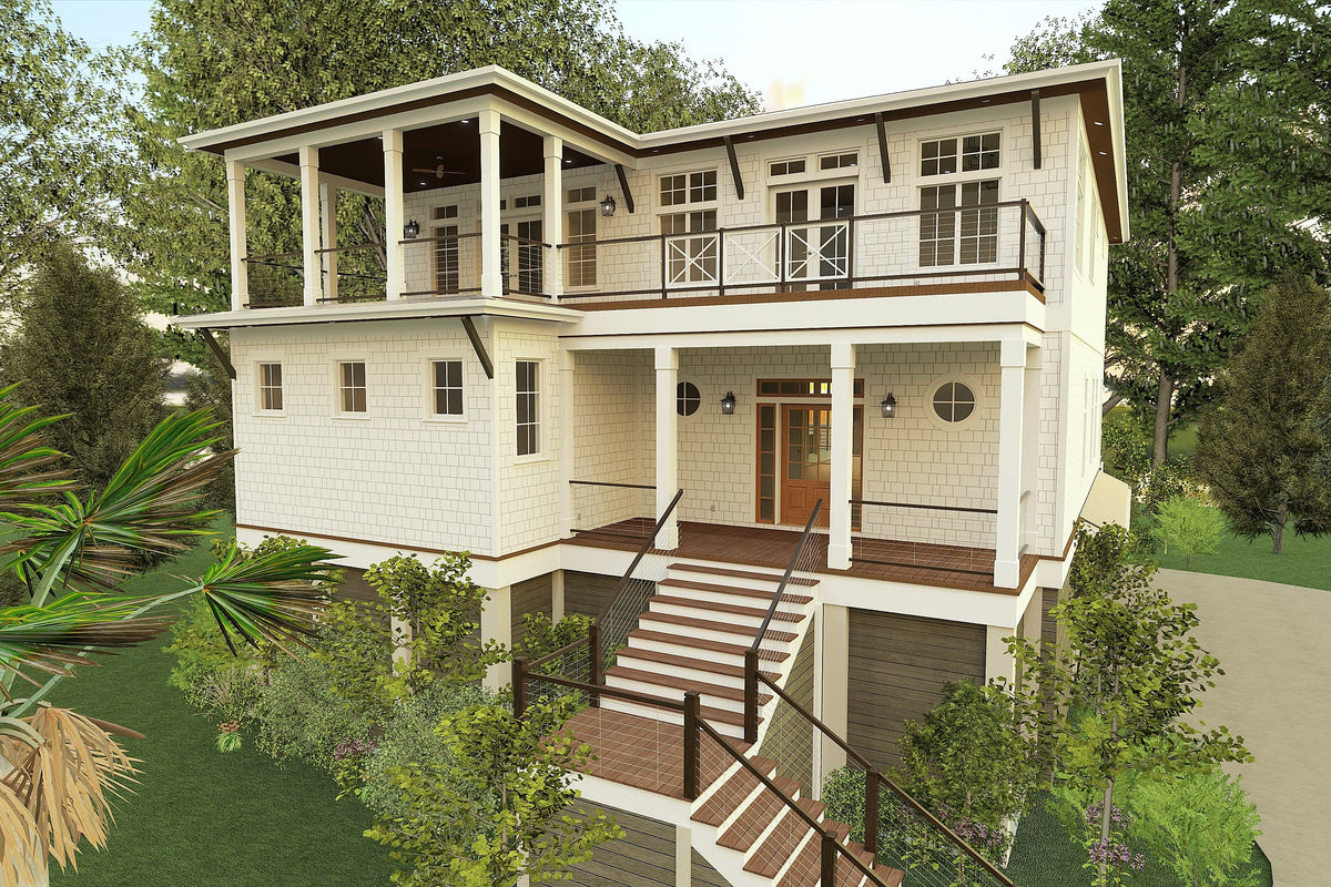 X5732-A Coastal House, 3 to 4 Bedrooms, 4.5 Bathrooms | Sandy Dunes House Plan Exterior-4