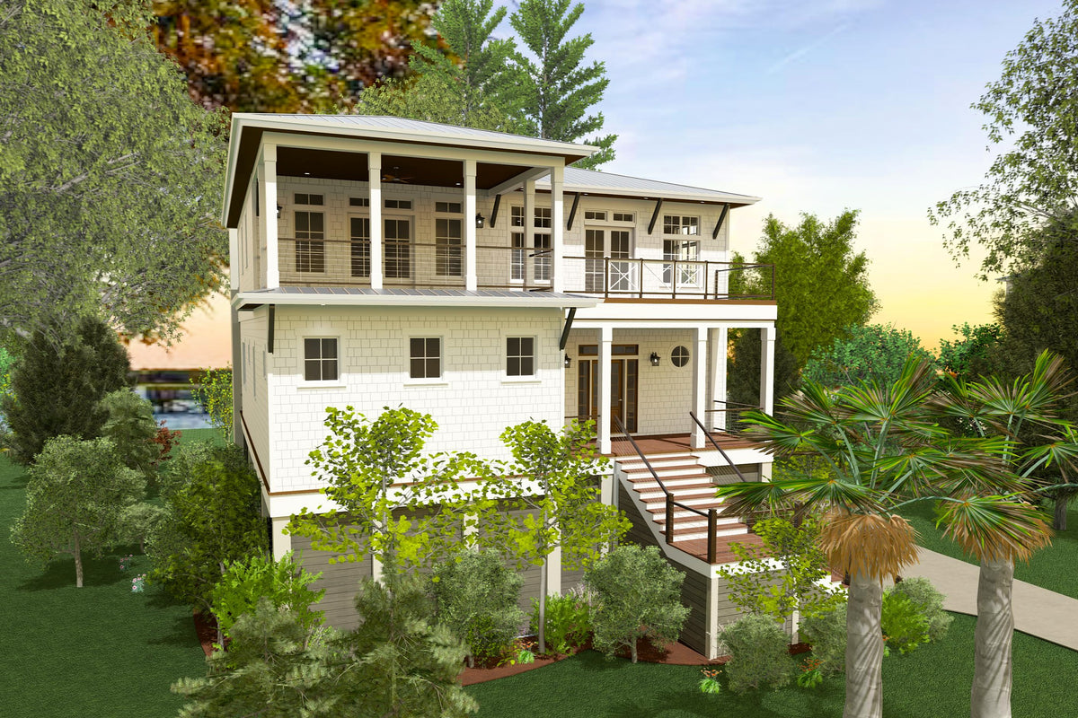 X5732-A Coastal House, 3 to 4 Bedrooms, 4.5 Bathrooms | Sandy Dunes House Plan Exterior-2