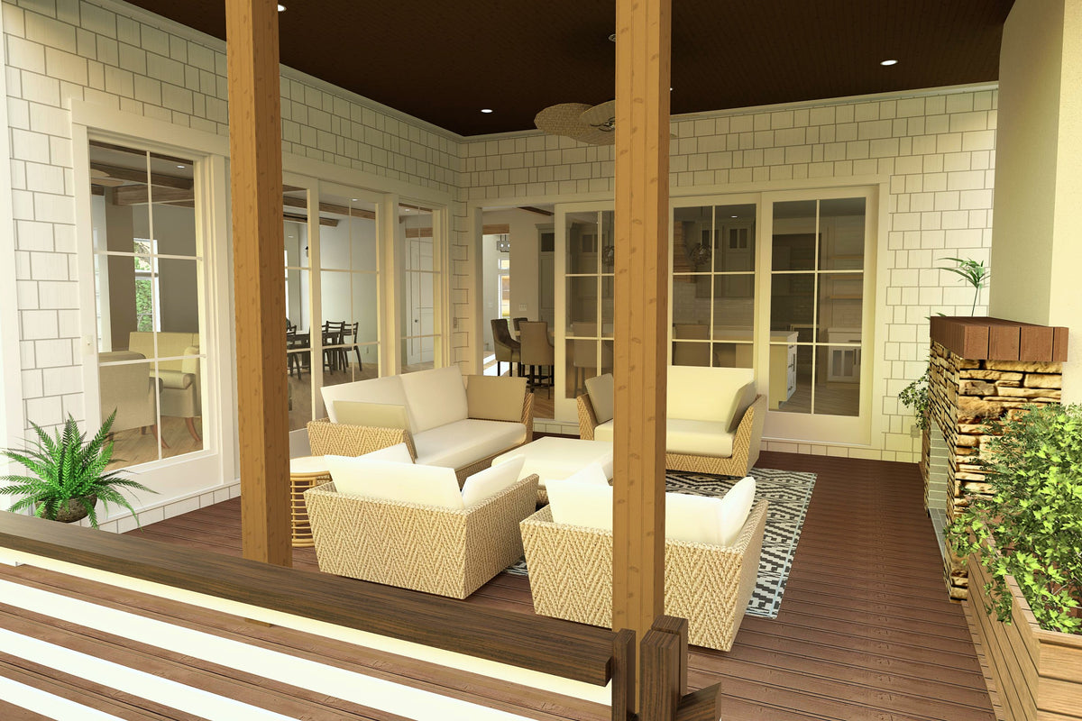 X5732-A Coastal House, 3 to 4 Bedrooms, 4.5 Bathrooms | Sandy Dunes House Plan Rear Porch
