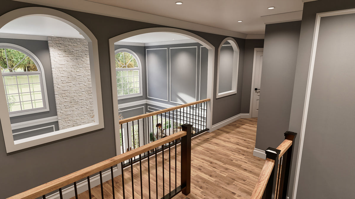 Spacious 5-bedroom home with grand foyer and outdoor living areas.