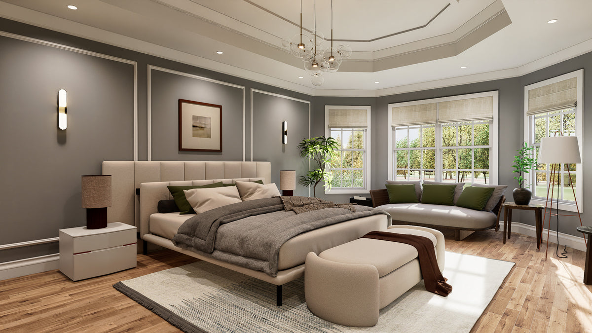 Spacious 5-bedroom home with grand foyer and outdoor living areas.