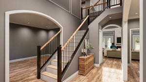 Spacious 5-bedroom home with grand foyer and outdoor living areas.