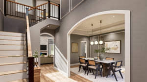 Spacious 5-bedroom home with grand foyer and outdoor living areas.