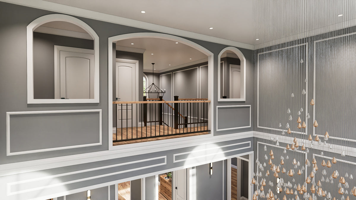 Spacious 5-bedroom home with grand foyer and outdoor living areas.