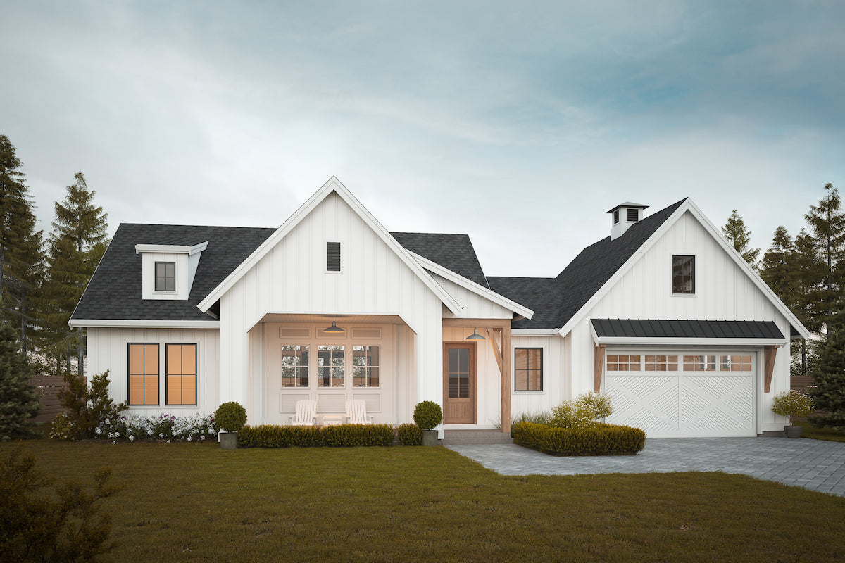 One-Story Modern Farmhouse Under 1,500 Square Feet with Vaulted Interior