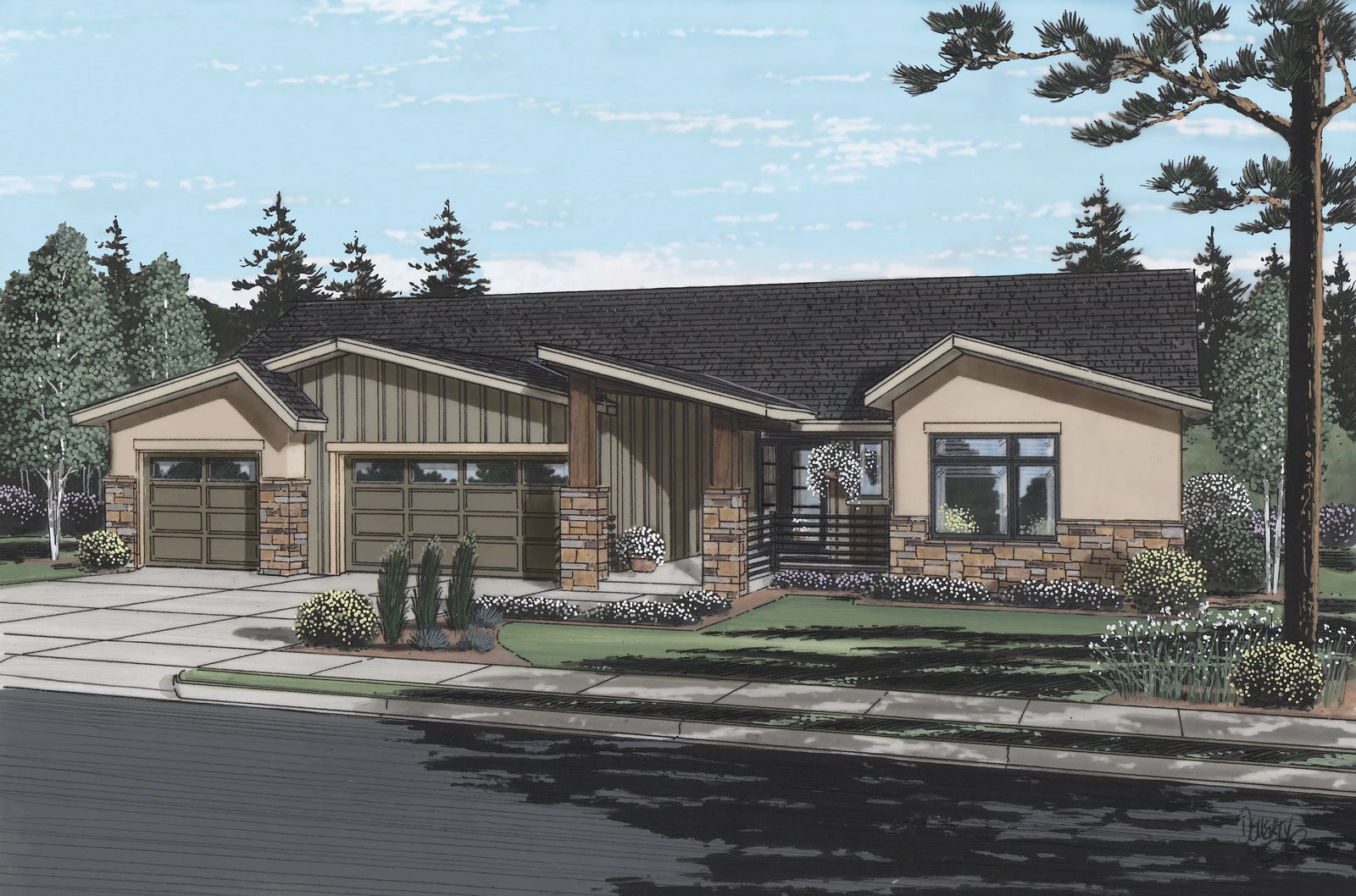 I7630-A Ranch House, 3 Bedrooms, 2.5 Bathrooms | The Serratoga House Plan Exterior