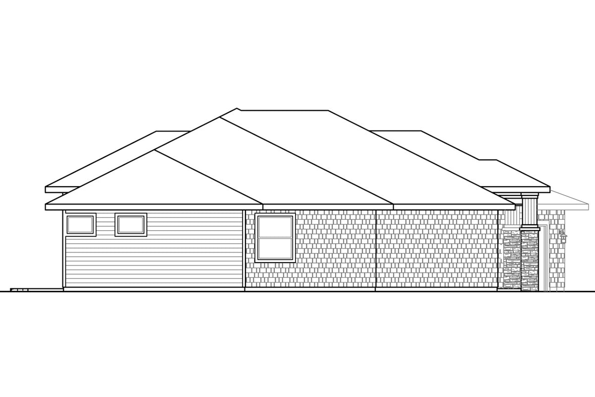 AM8102-A Prairie House, 3 Bedrooms, 3.5 Bathrooms | Laurelhurst House Plan Left Elevation