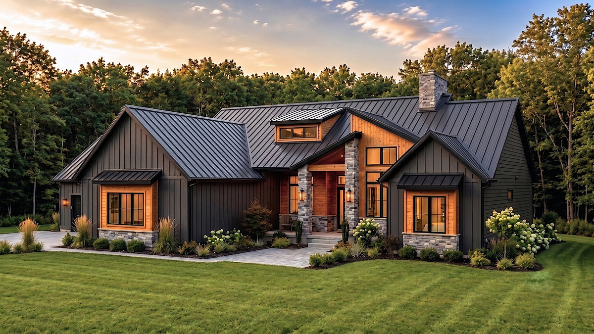 AJ8343-A Contemporary Farmhouse, 3 Bedrooms, 2.5 Bathrooms | Plan 1072 House Plan Exterior-3