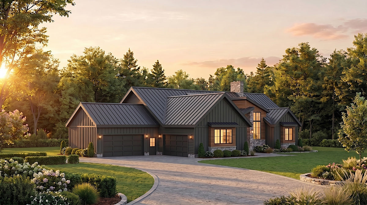 AJ8343-A Contemporary Farmhouse, 3 Bedrooms, 2.5 Bathrooms | Plan 1072 House Plan Exterior-4