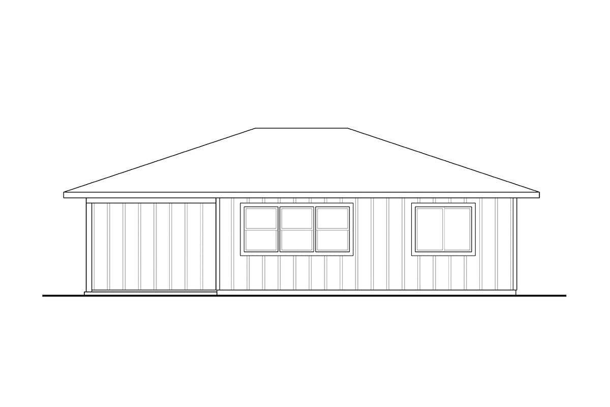 AM8113-A Cottage House, 2 Bedrooms, 2 Bathrooms | Pike Cottage House Plan Rear Elevation