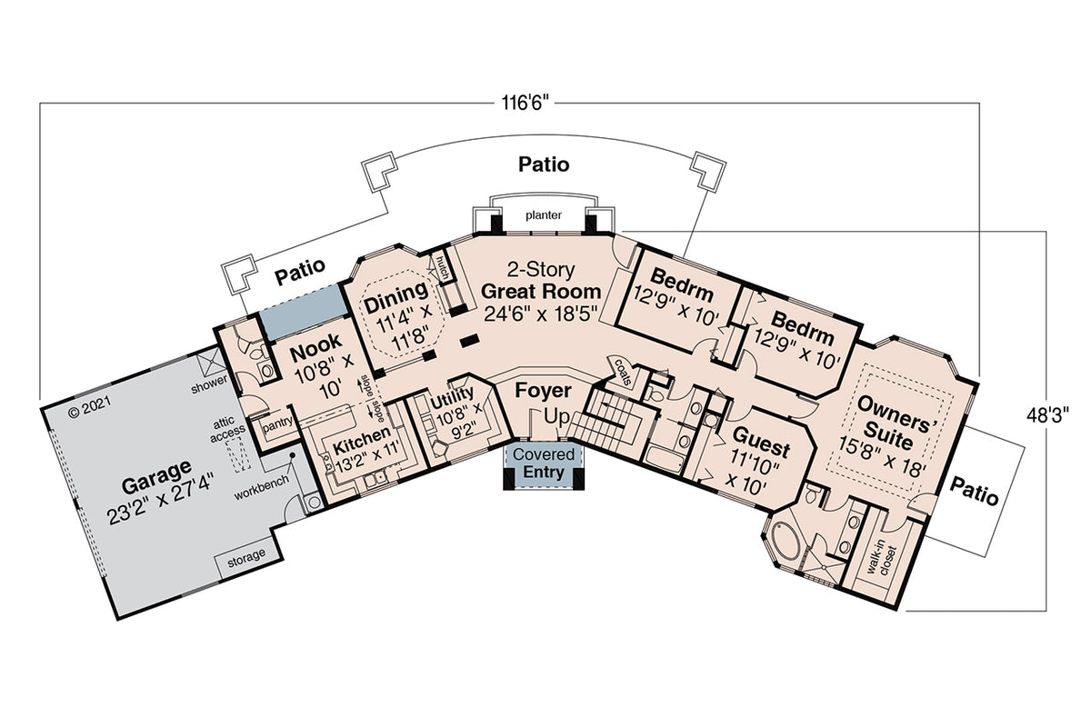 AM8105-A Southwestern House First Floor Plan, 4 Bedrooms, 4 Bathrooms | Estefan House Plan 