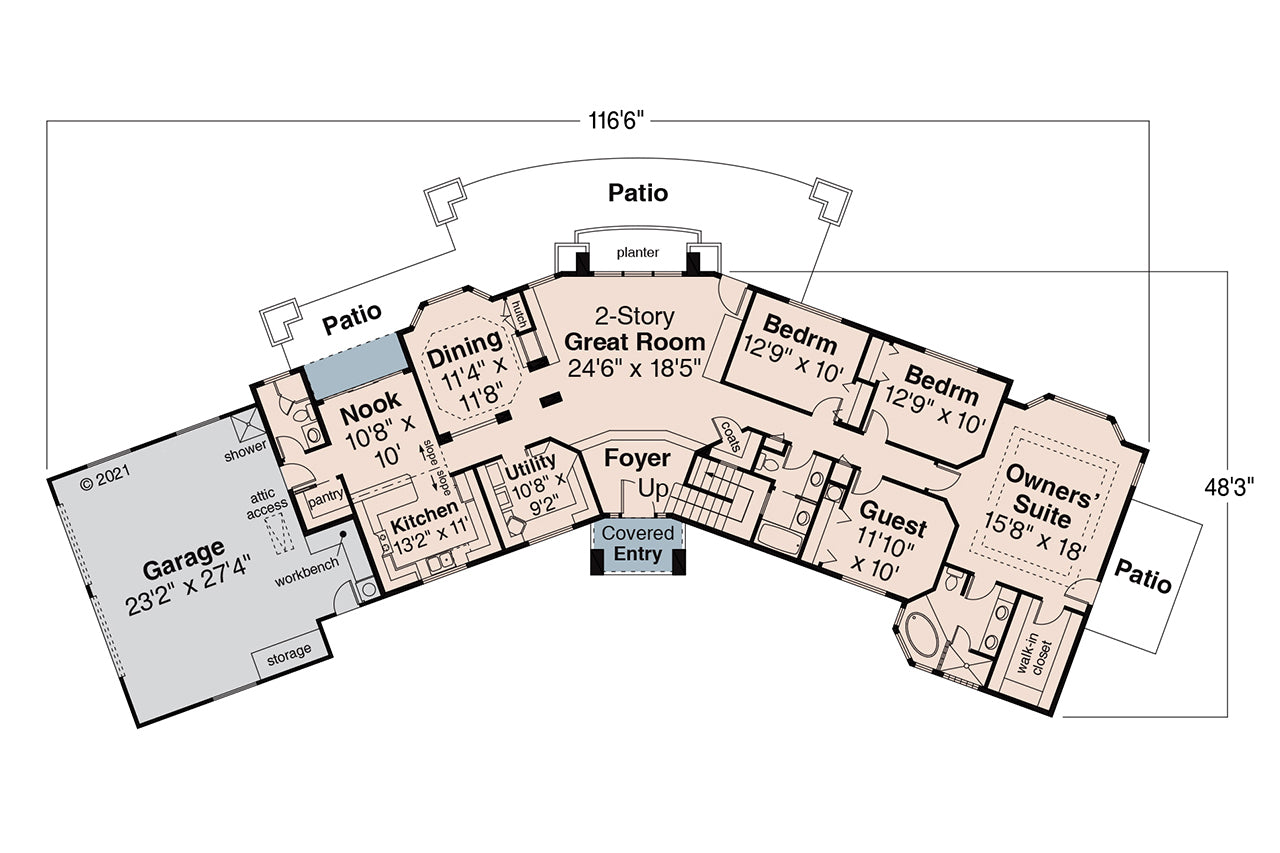 AM8105-A Southwestern House First Floor Plan, 4 Bedrooms, 4 Bathrooms | Estefan House Plan 
