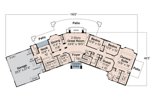 AM8105-A Southwestern House First Floor Plan, 4 Bedrooms, 4 Bathrooms | Estefan House Plan 
