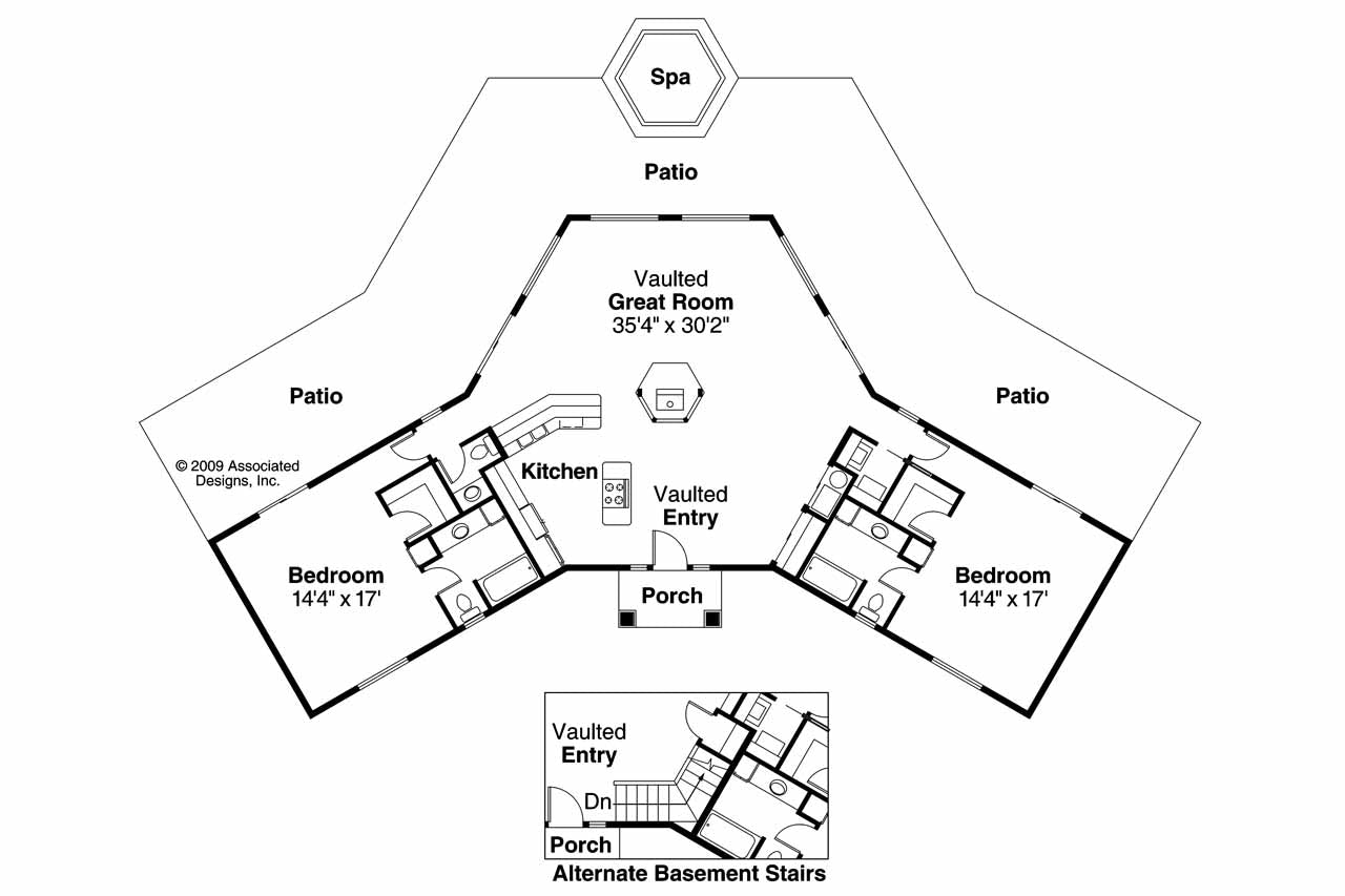 AM7653-A Southwestern House First Floor Plan, 2 Bedrooms, 2.5 Bathrooms | San Pedro House Plan 