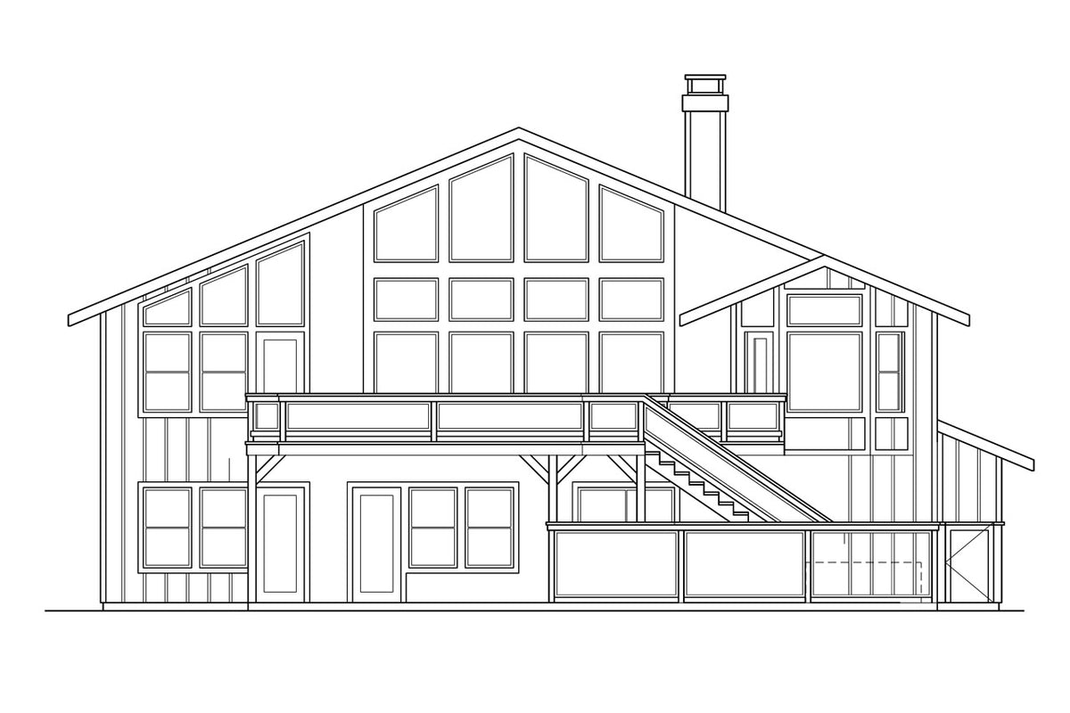 AM7660-A Lodge House Rear Elevation, 5 Bedrooms, 4 Bathrooms | Catkin House Plan 