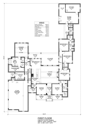 F8441-A Modern Farmhouse, 4 Bedrooms, 3.5 Bathrooms | Teal Harbor House Plan First Floor Plan