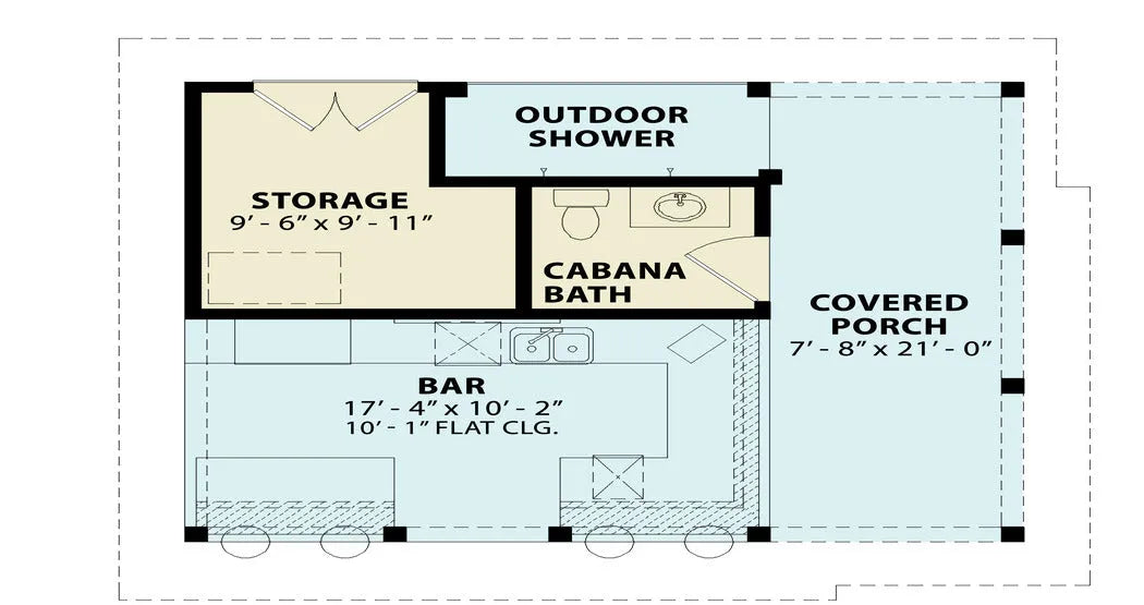 Tranquility Pool Cabana - Archival Designs House Plans, floor plan