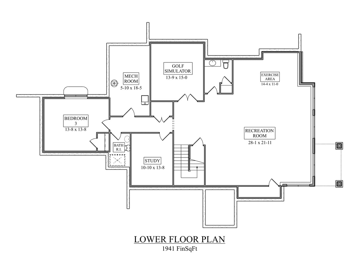 I7631-A Modern Prairie House Basement Floor Plan, 2 Bedrooms, 2.5 Bathrooms | The Betts Ranch House Plan