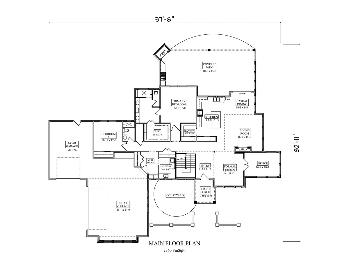 I7631-A Modern Prairie House First Floor Plan, 2 Bedrooms, 2.5 Bathrooms | The Betts Ranch House Plan