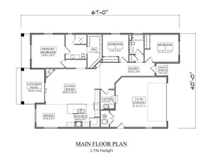 I7387-A The Crabapple III House First Floor Plan 3 Beds 2 Baths