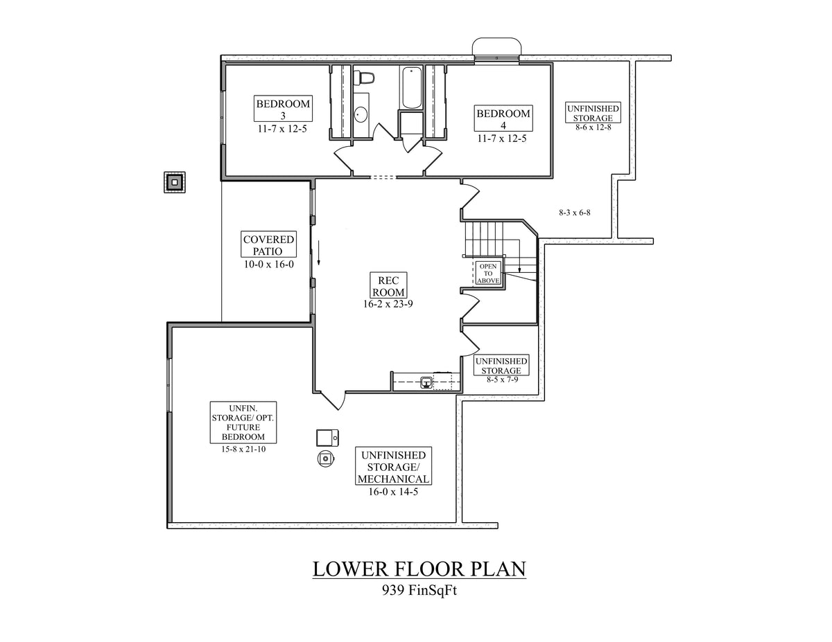 I8351-A Craftsman Ranch House Basement Floor Plan, 2 Bedrooms, 2 Bathrooms | Cranberry House Plan 