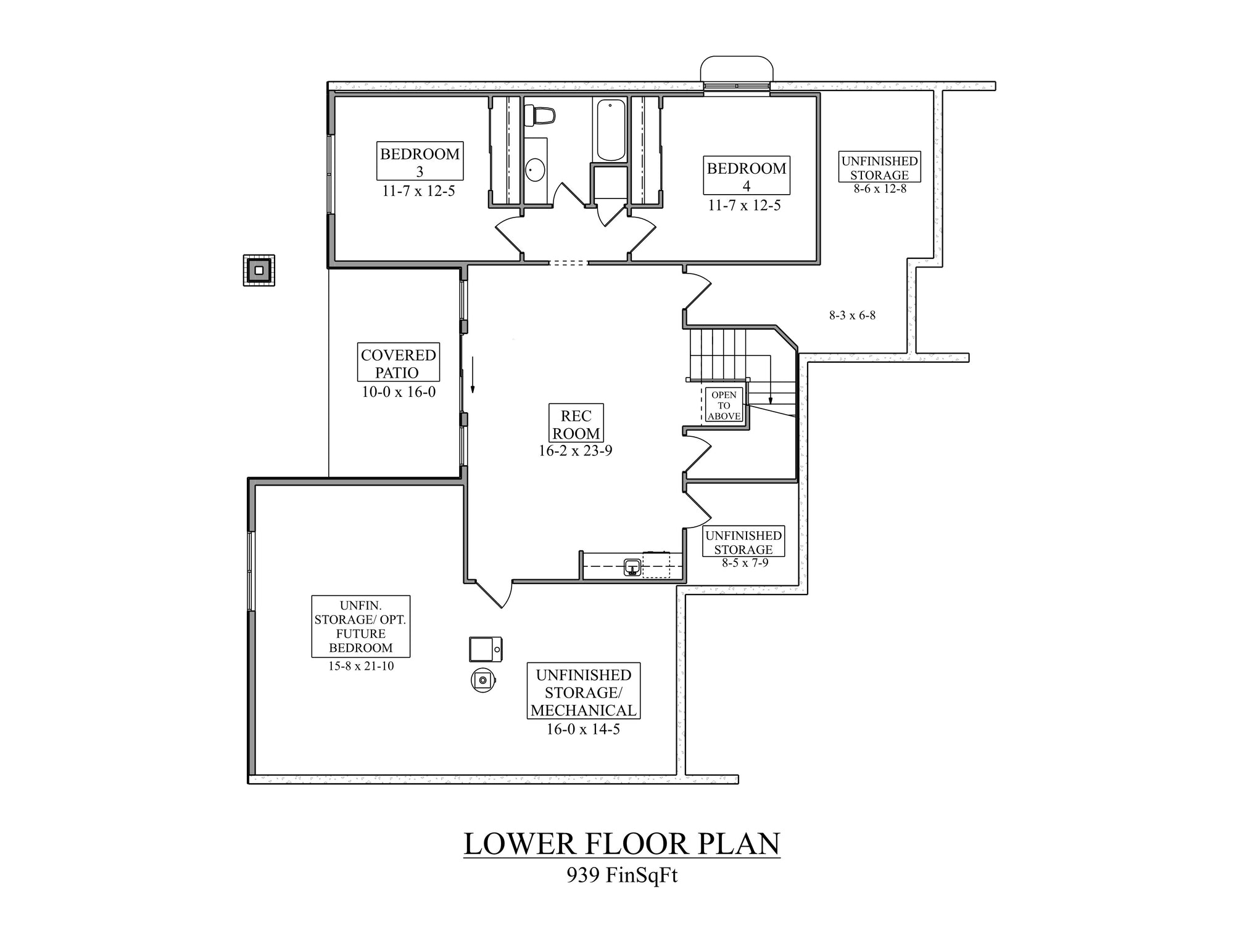 I8351-A Craftsman Ranch House Basement Floor Plan, 2 Bedrooms, 2 Bathrooms | Cranberry House Plan 