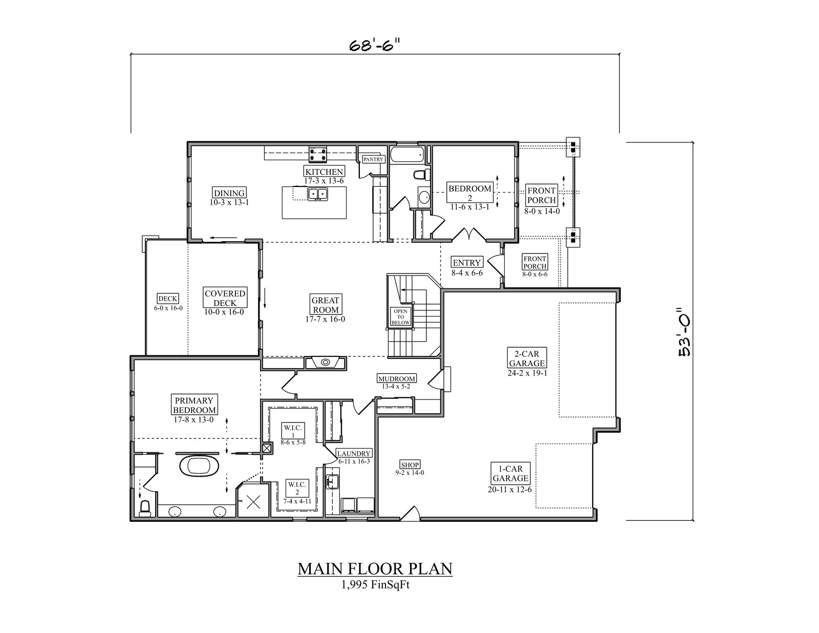 I8351-A Craftsman Ranch House, 2 Bedrooms, 2 Bathrooms | Cranberry House Plan Exterior