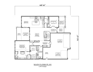I8351-A Craftsman Ranch House First Floor Plan, 2 Bedrooms, 2 Bathrooms | Cranberry House Plan 