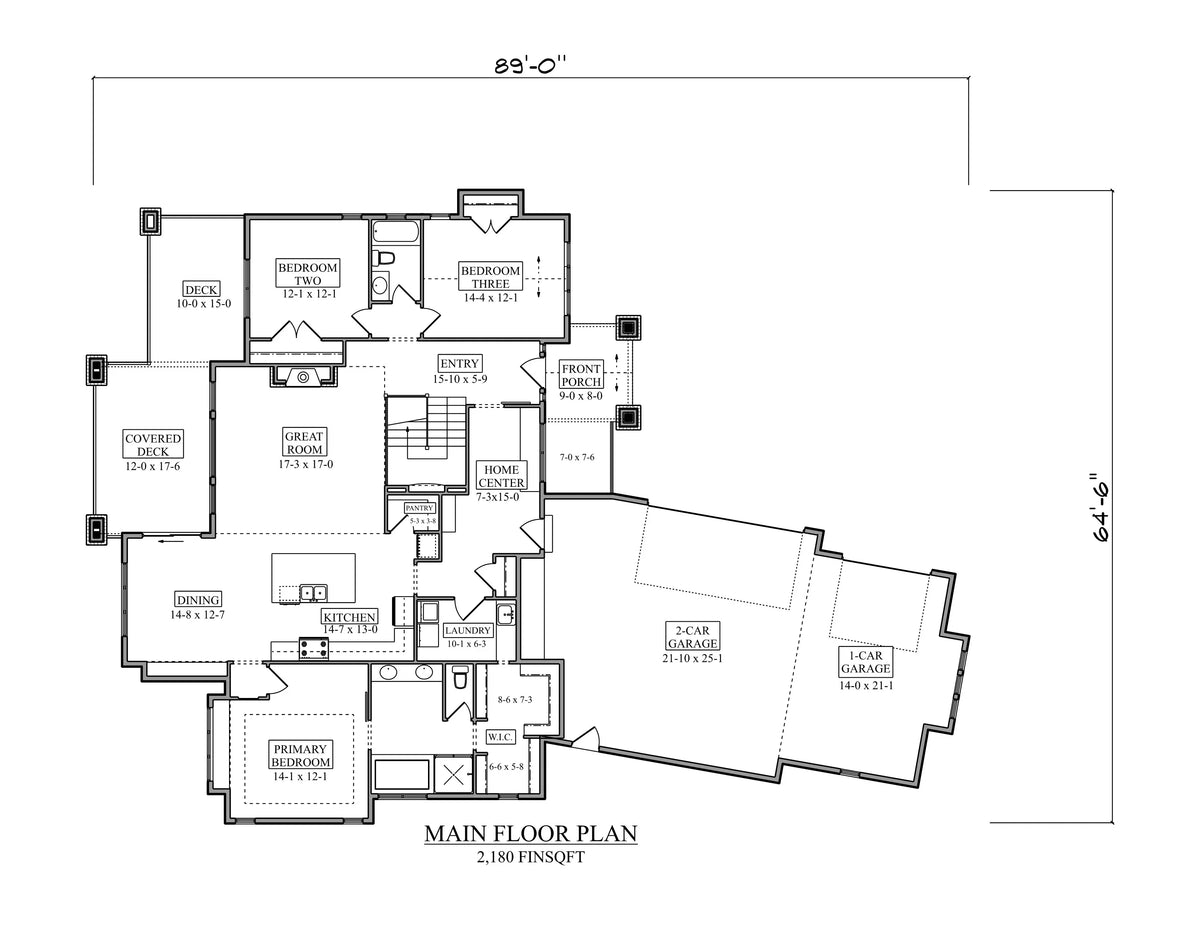 I7634-A Ranch House First Floor Plan, 3 Bedrooms, 2 Bathrooms | The Dalton Road House Plan